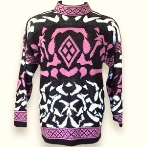 Helium Women’s Size XL Totally 80s Drop Sleeve Sweater Black-Mauve-White EUC